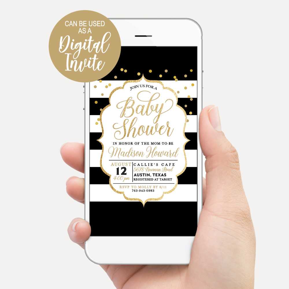 Printable Black and Gold Baby Shower Invitation Suite Template | Hadley  Designs - Printables, image size:1000x1000