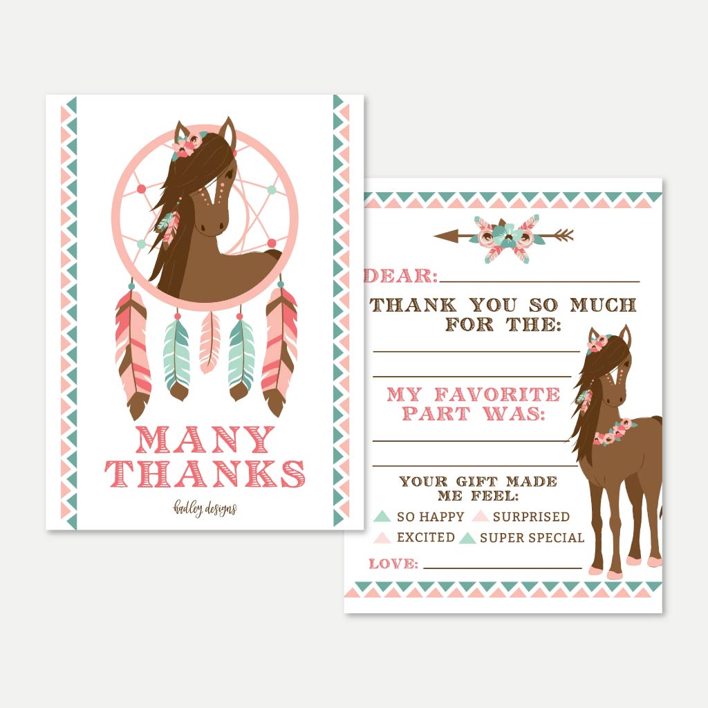 Printable Horse Kids Party Fill In The Blank Thank You Card Template | Hadley Designs - Printables for Free Printable Horse Birthday Cards