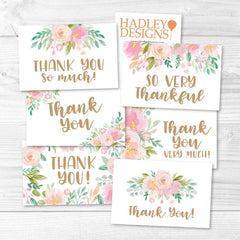 24 Pink Blush Floral Thank You Cards With Envelopes