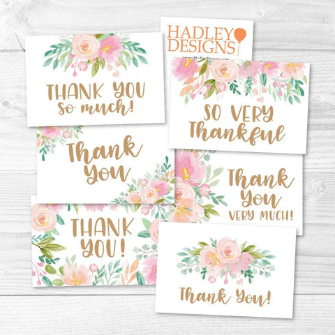 24 Pink Blush Floral Thank You Cards With Envelopes