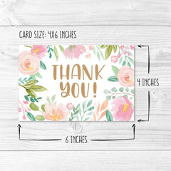 24 Pink Blush Floral Thank You Cards With Envelopes