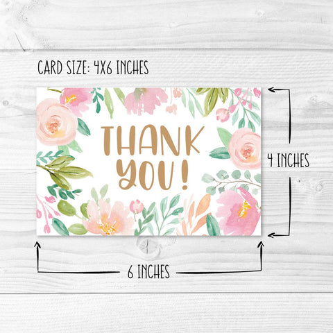 24 Pink Blush Floral Thank You Cards With Envelopes