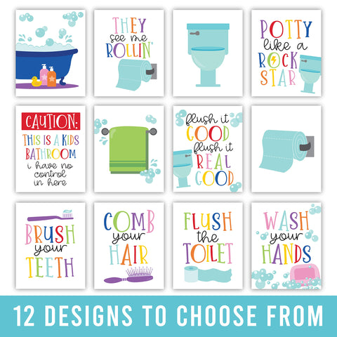 6 Reversible Colorful Bathroom Signs For Kids