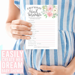 25 Double-Sided Baby Shower Games (Word Scramble + True Or False)