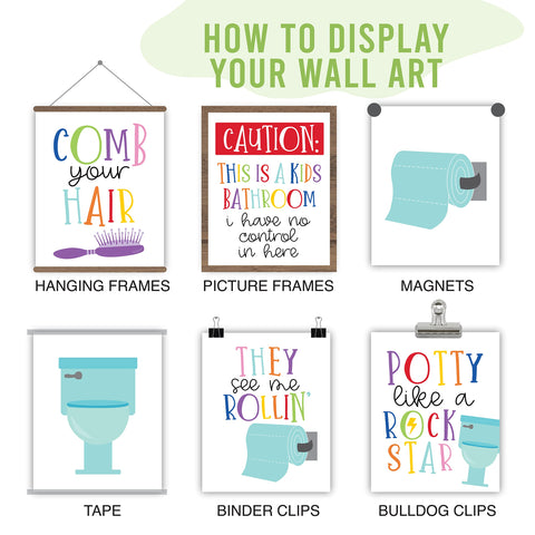 6 Reversible Colorful Bathroom Signs For Kids