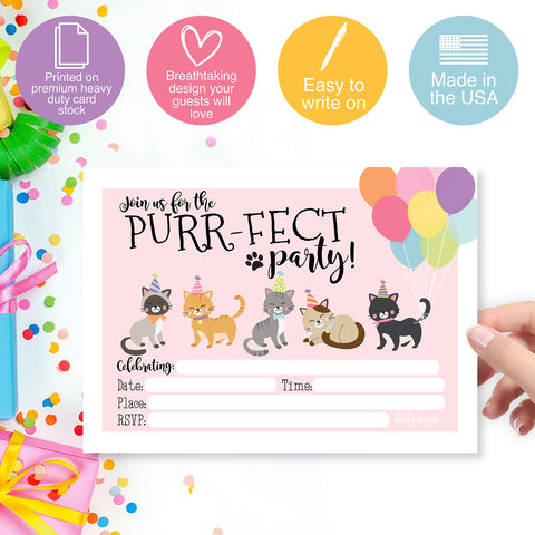 25 Cat Themed Party Invitation Cards