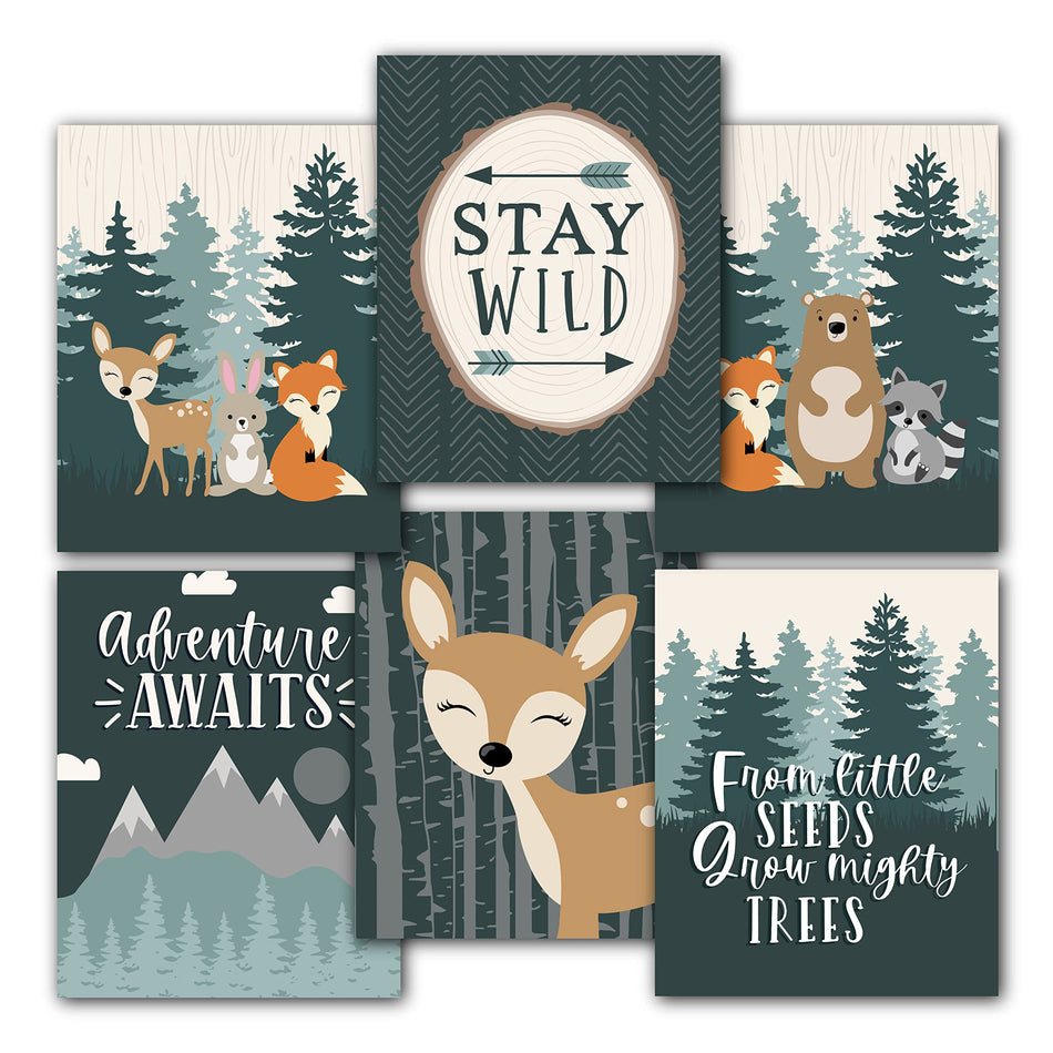 6 Reversible 8x10" Woodland Nursery Prints