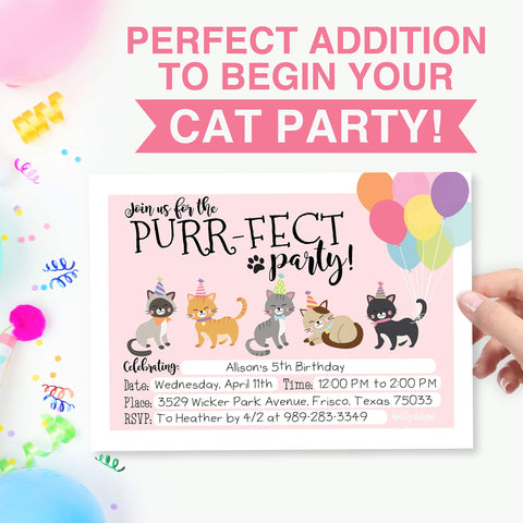 25 Cat Themed Party Invitation Cards