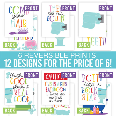 6 Reversible Colorful Bathroom Signs For Kids