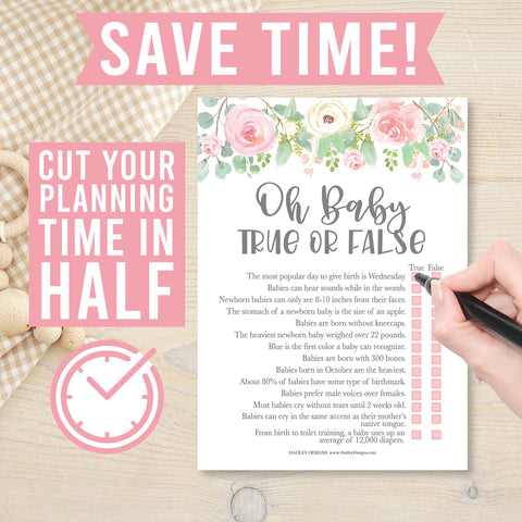 25 Double-Sided Baby Shower Games (Word Scramble + True Or False)