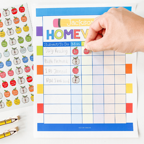 Printable Colored Stripes Homework Chart Template | Hadley Designs