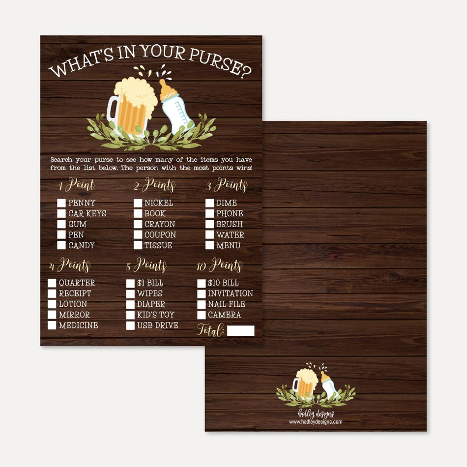 A Baby Is Brewing Baby Shower What's In Your Purse Game Printable Template