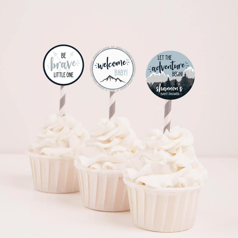Adventure Mountain Baby Shower Cupcake Toppers Printable Template