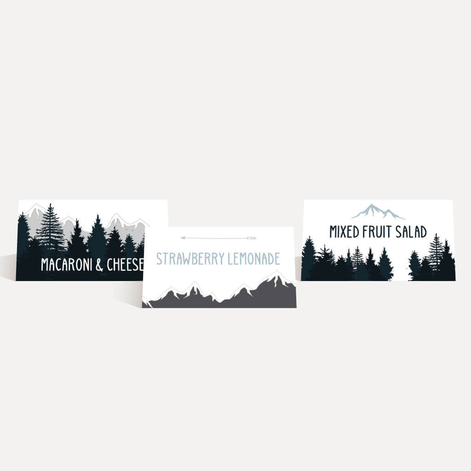 Adventure Mountain Baby Shower Food Tent Cards Printable Template