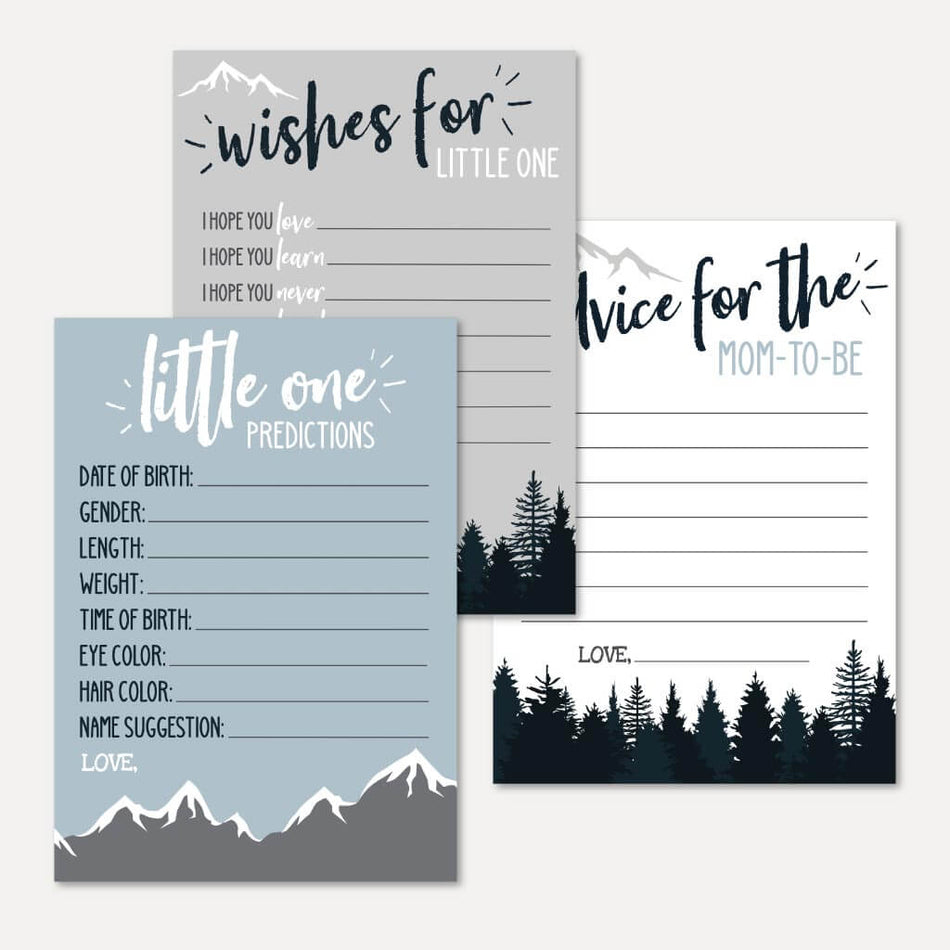 Adventure Mountain Baby Shower Prediction Advice Wishes Bundle Printable Template