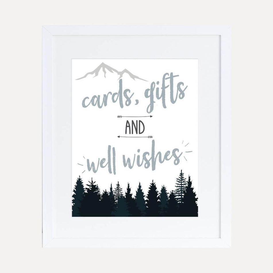 Adventure Mountain Baby Shower Cards and Gifts Sign Printable Template
