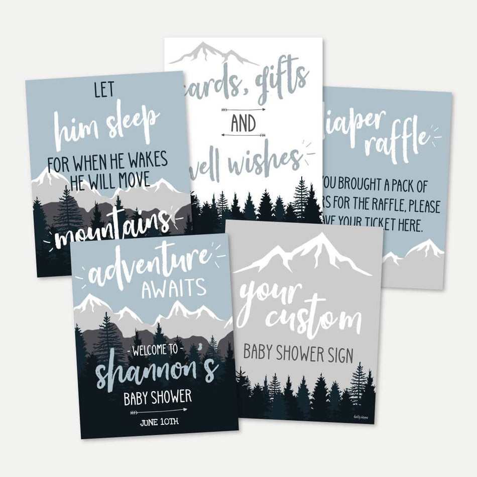 Adventure Mountain Baby Shower Sign Bundle Printable Template
