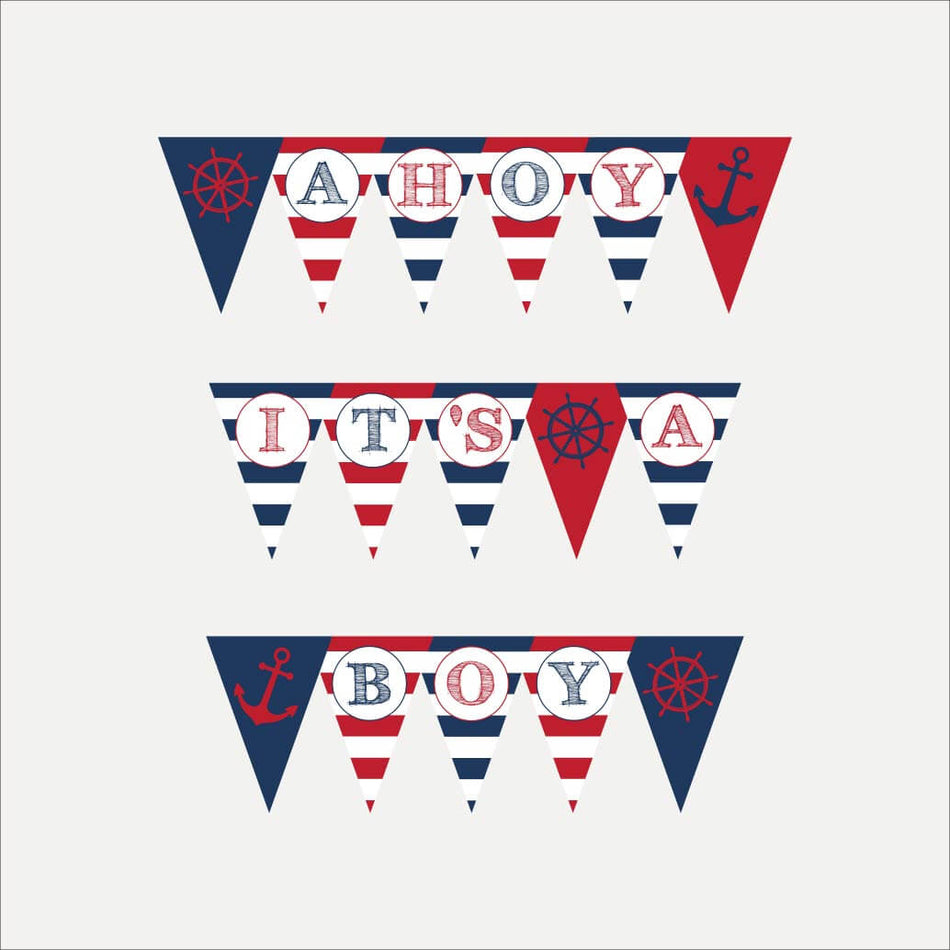Ahoy It's A Boy Nautical Baby Shower Banner Printable Template