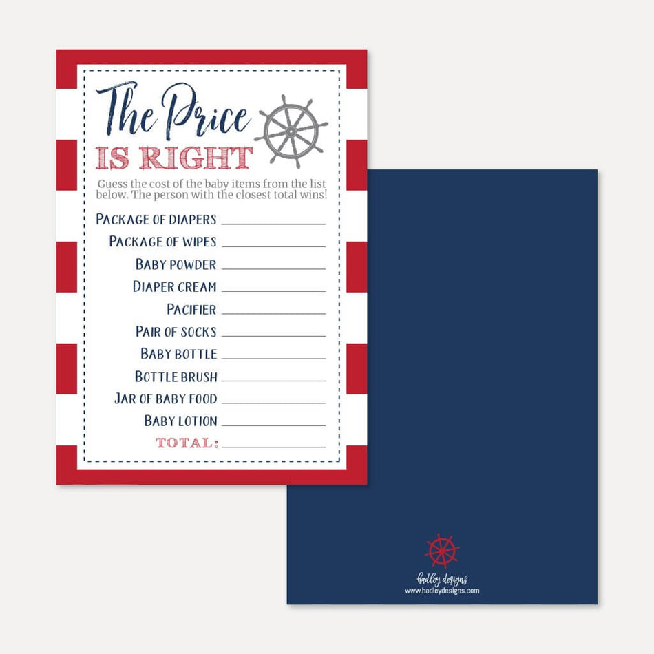 Ahoy It's A Boy Nautical Baby Shower Price is Right Game Printable Template