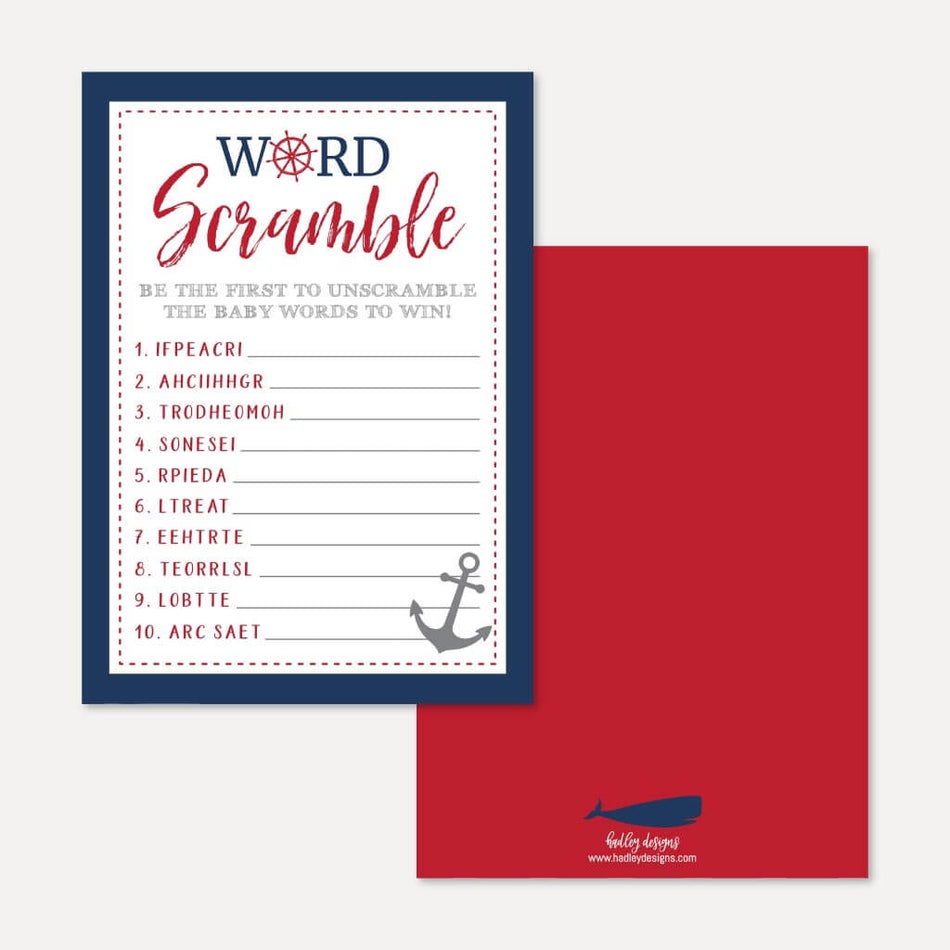 Ahoy Its A Boy Nautical Baby Shower Word Scramble Game Printable