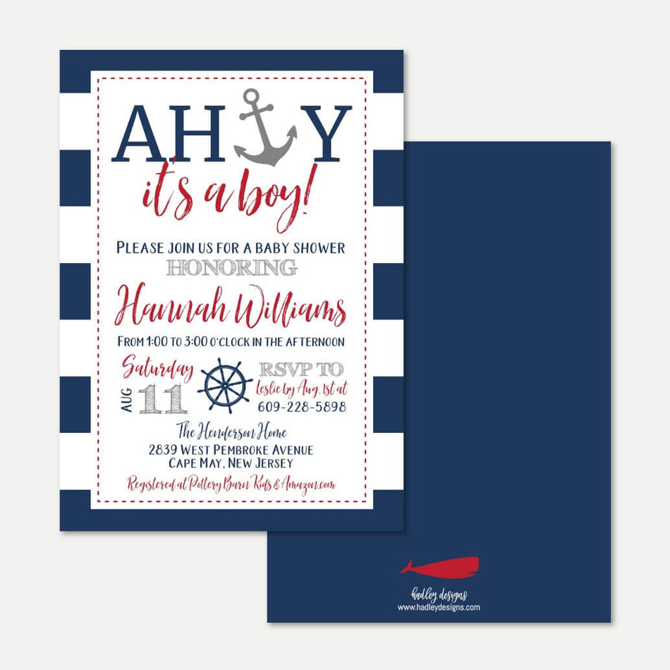 Ahoy It's A Boy Nautical Baby Shower Invitation Printable Template