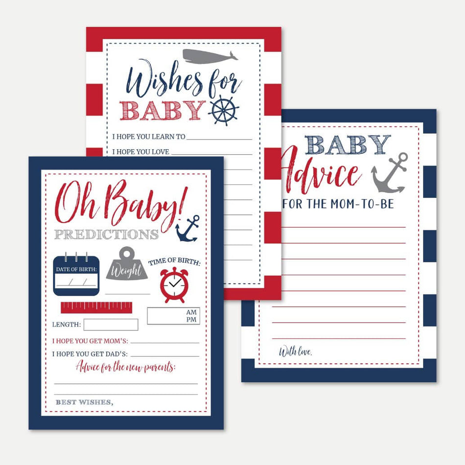 Ahoy It's A Boy Nautical Baby Shower Prediction Advice Wishes Bundle Printable Template