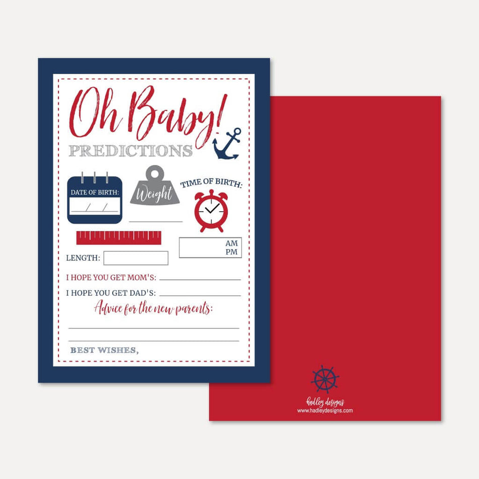 Ahoy It's A Boy Nautical Baby Shower Predictions Printable Template