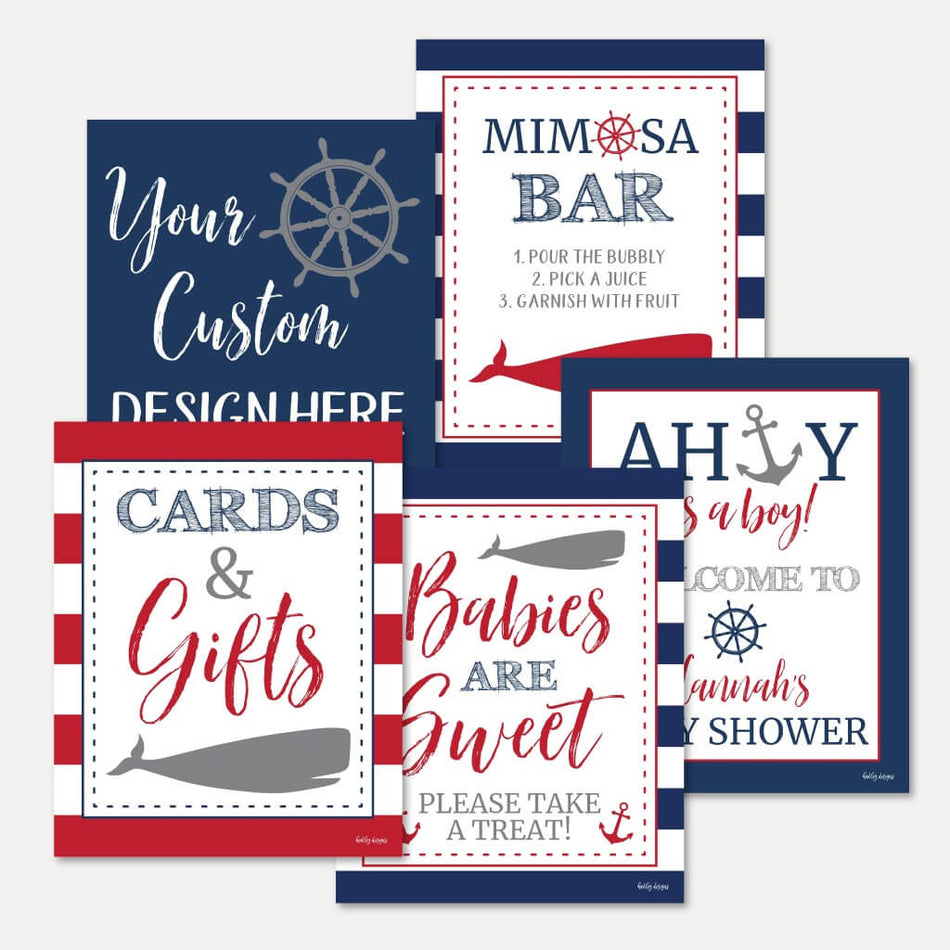 Ahoy It's A Boy Nautical Baby Shower Sign Bundle Printable Template