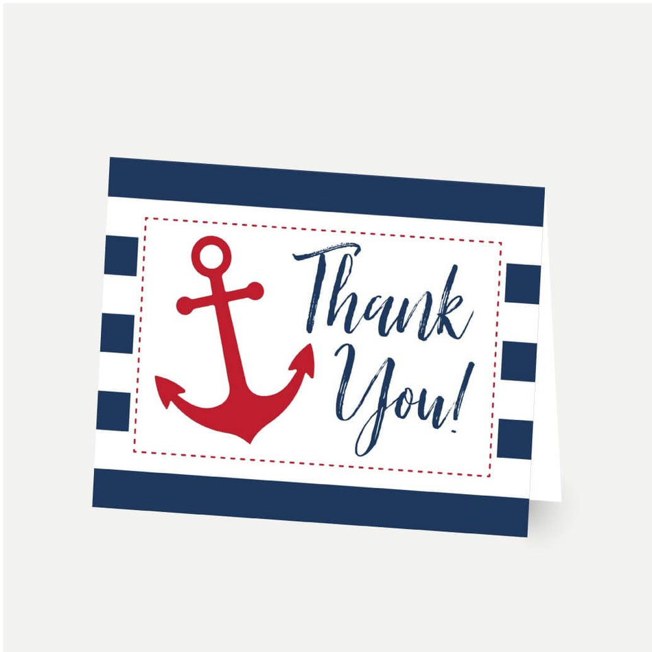 Ahoy It's A Boy Nautical Baby Shower Thank You Card Printable Template