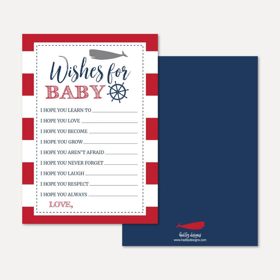 Ahoy It's A Boy Nautical Baby Shower Wishes Card Printable Template