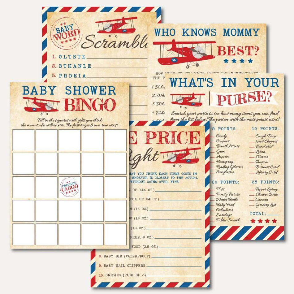 Airplane Baby Shower Games Set Printable Template