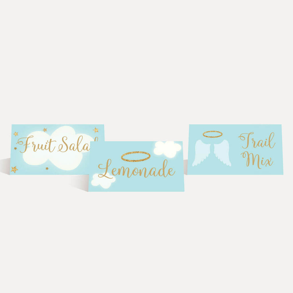 Angel Boy Baby Shower Food Tent Cards Printable Template