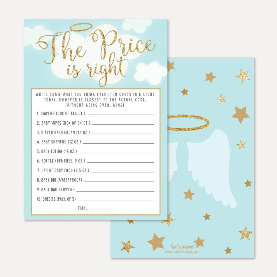 Angel Boy Baby Shower Price is Right Game Printable Template