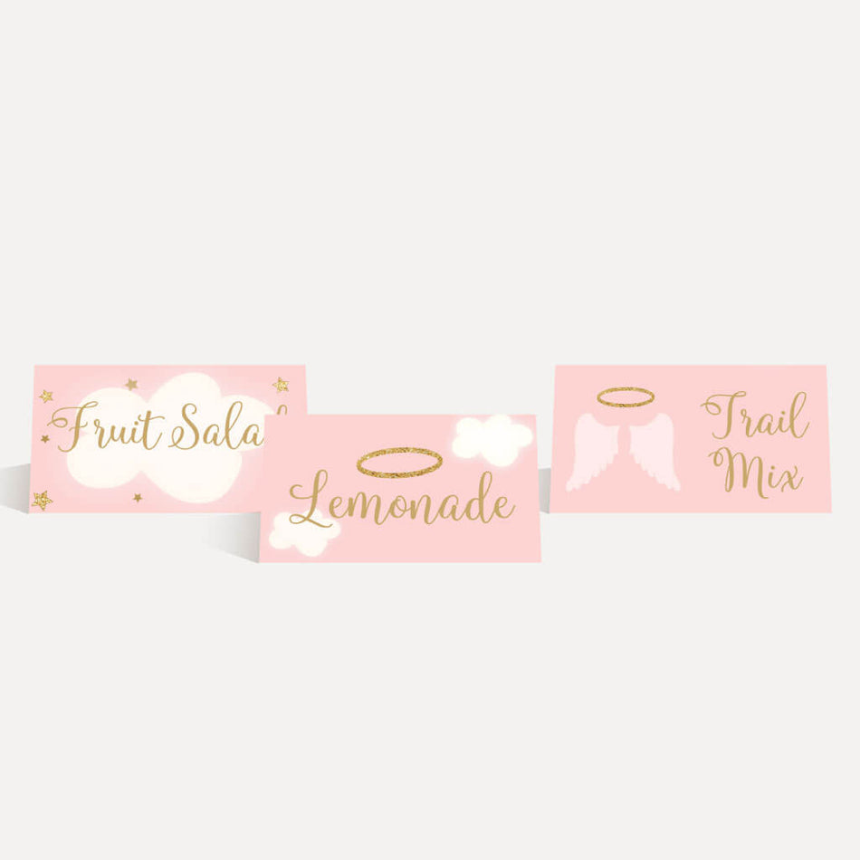 Angel Girl Baby Shower Food Tent Cards Printable Template