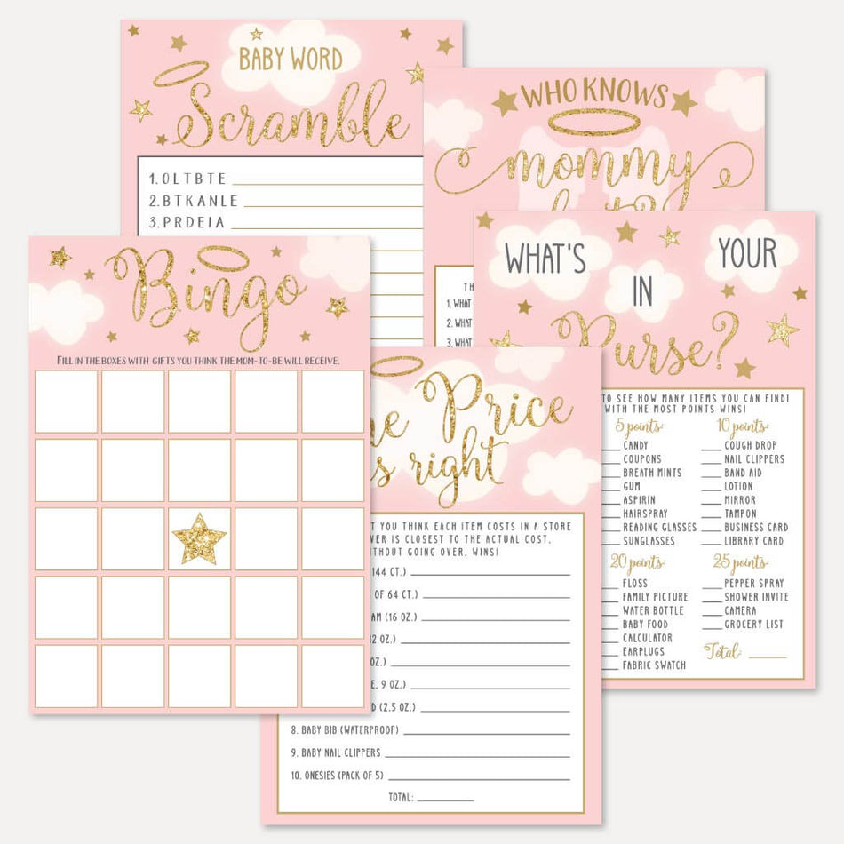 Angel Girl Baby Shower Games Set Printable Template
