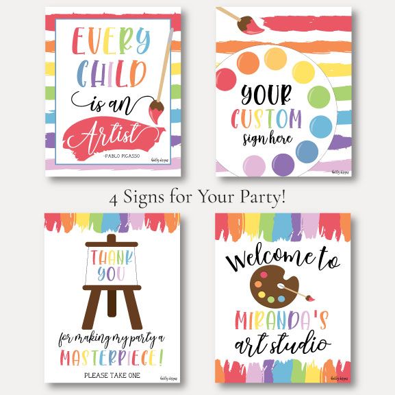 Printable Art Kids Party Complete Package Templates | Hadley Designs ...