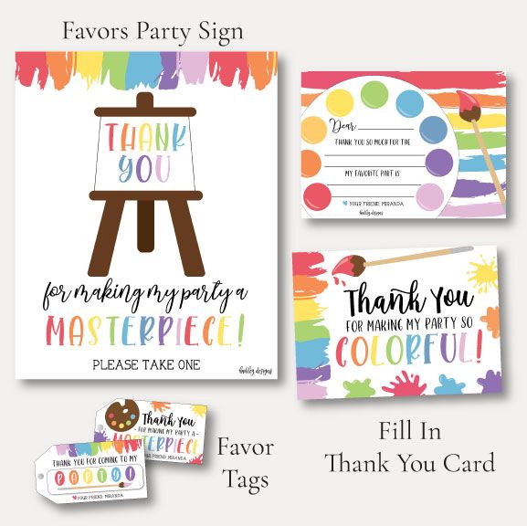 Printable Art Kids Party Complete Package Templates | Hadley Designs ...