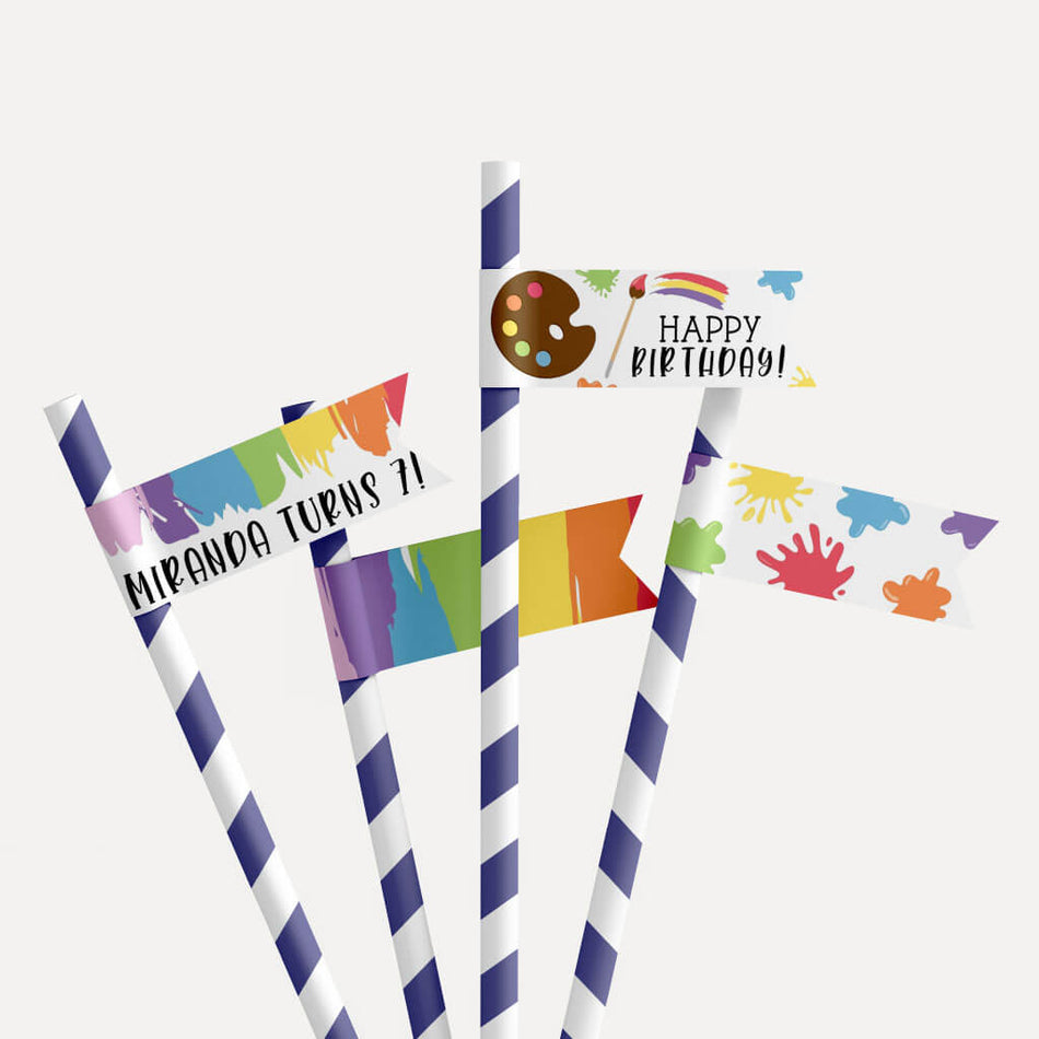 Printable Art Kids Party Straw Flags Template | Hadley Designs - Printables