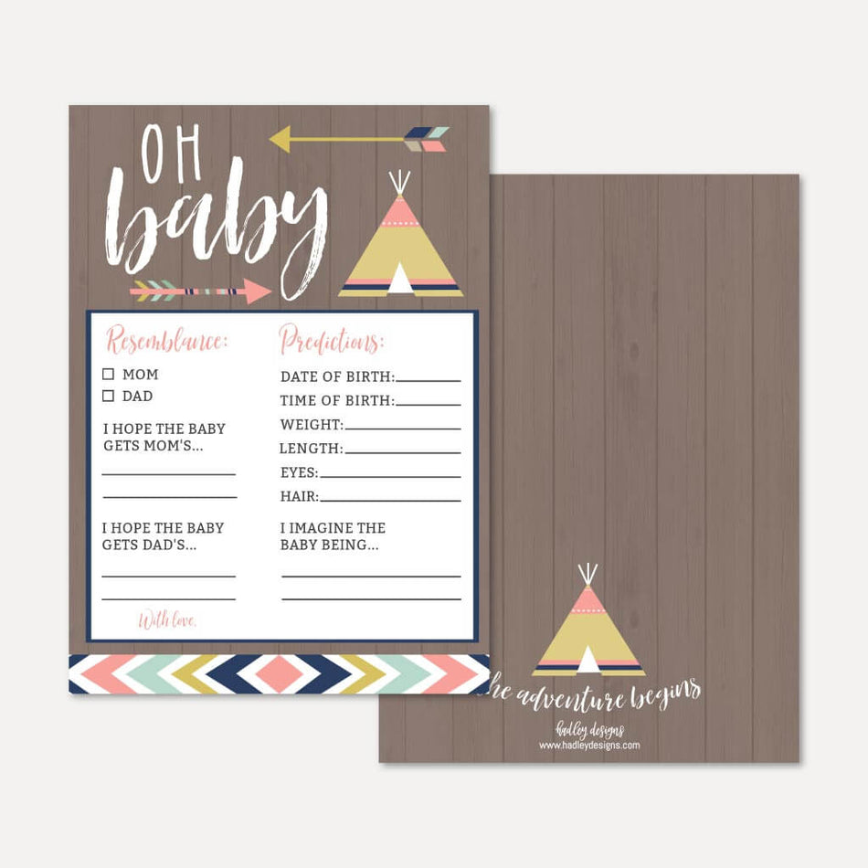 Aztec Adventure Girl Baby Shower Predictions Printable Template