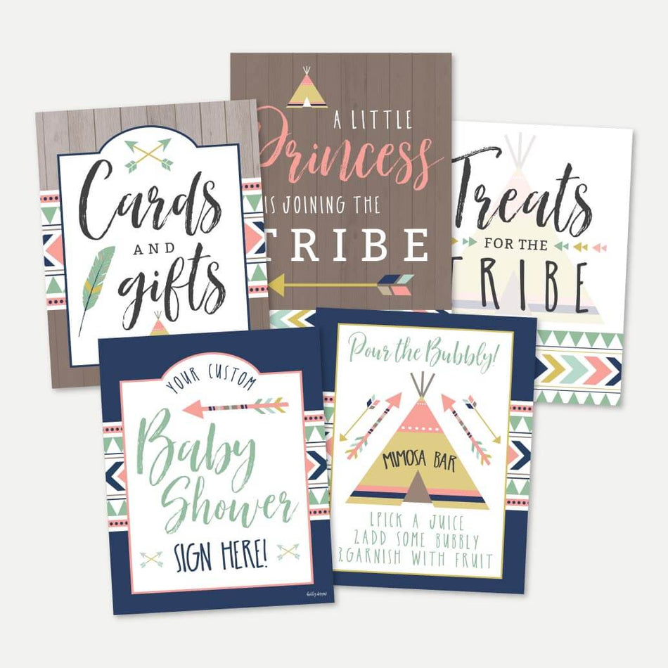 Aztec Adventure Girl Baby Shower Sign Bundle Printable Template