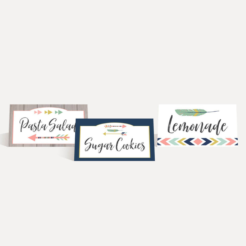 Aztec Adventure Girl Baby Shower Food Tent Cards Printable Template