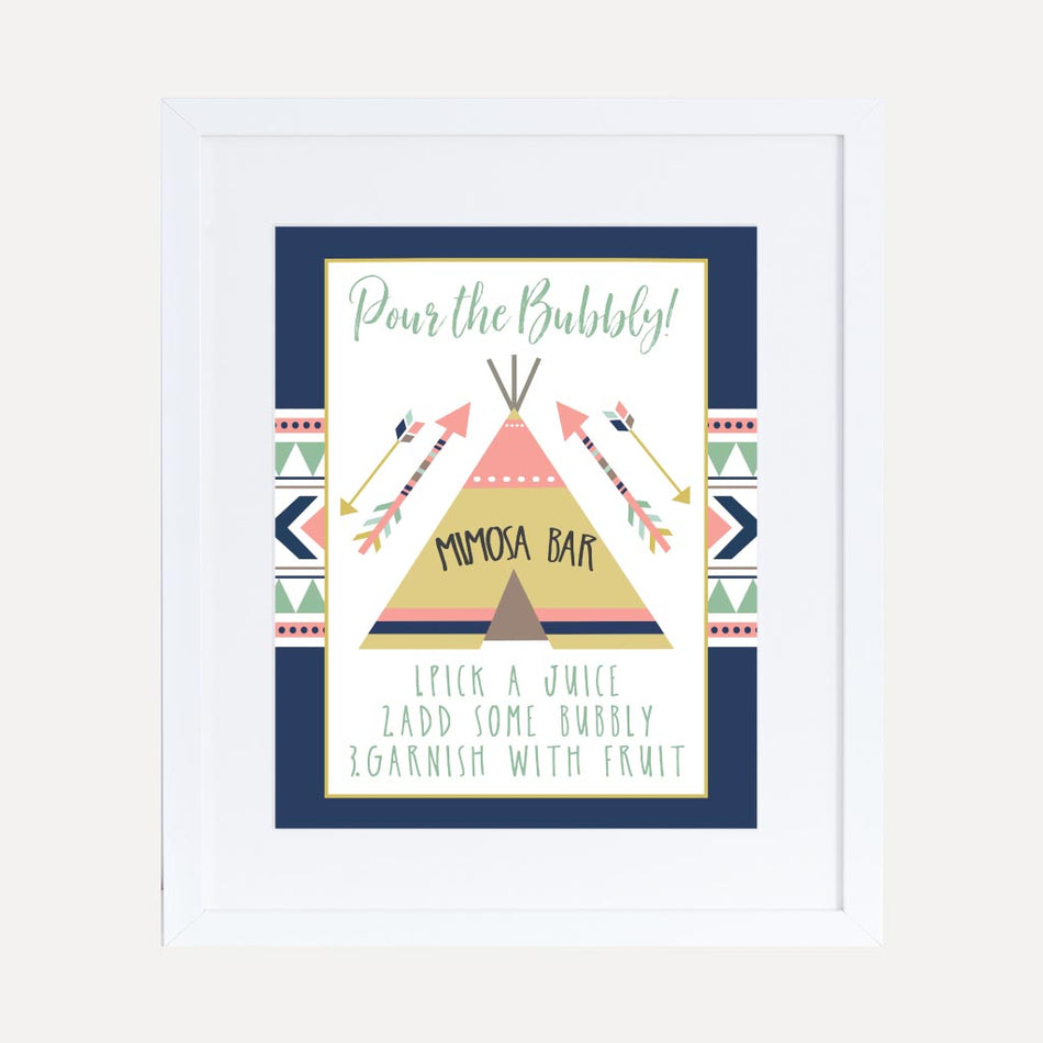 Aztec Adventure Girl Baby Shower Mimosa Sign Printable Template