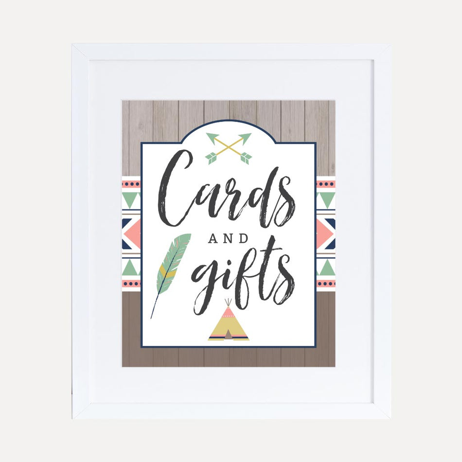 Aztec Adventure Girl Baby Shower Cards and Gifts Sign Printable Template