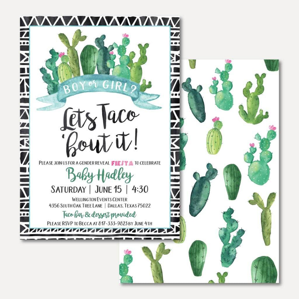 Cactus Gender Reveal Invitation Taco Fiesta Themed