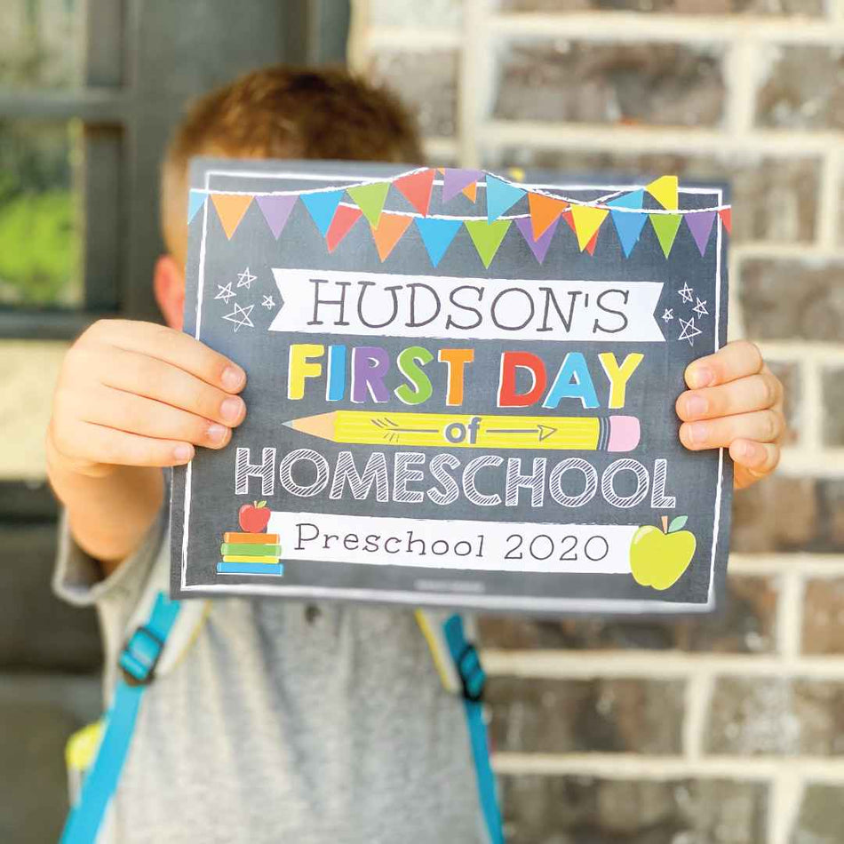 Printable First Day of Homeschool Chalkboard Sign Template | Hadley ...