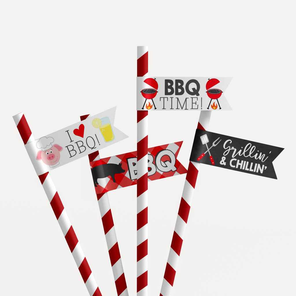 Printable Backyard BBQ Straw Flags Template | Hadley Designs