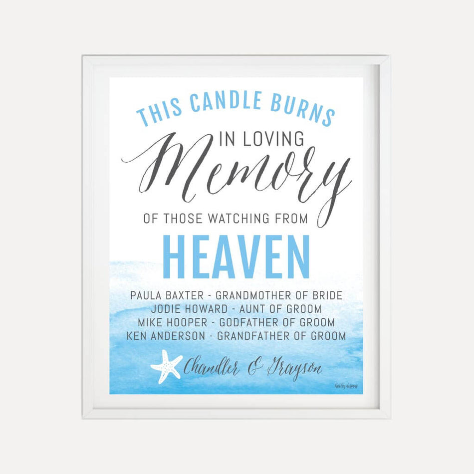 Printable Beach Wave Wedding In Loving Memory Sign Template | Hadley ...