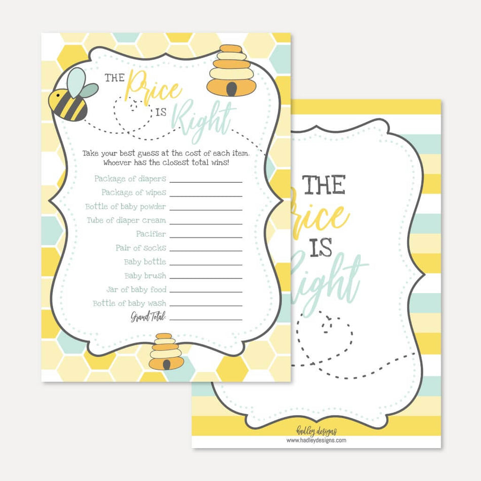 Bee Baby Shower Price is Right Game Printable Template
