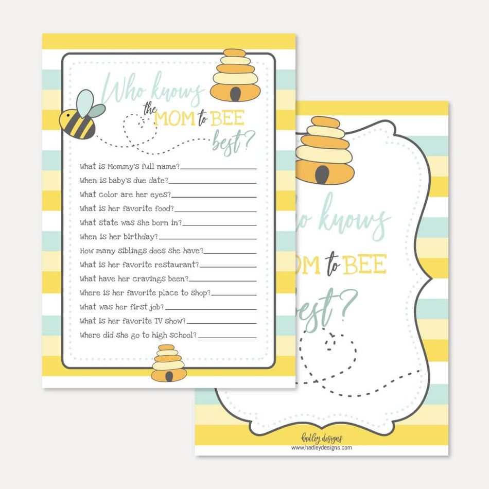 Bee Baby Shower Who Knows Mommy Best Game Printable Template