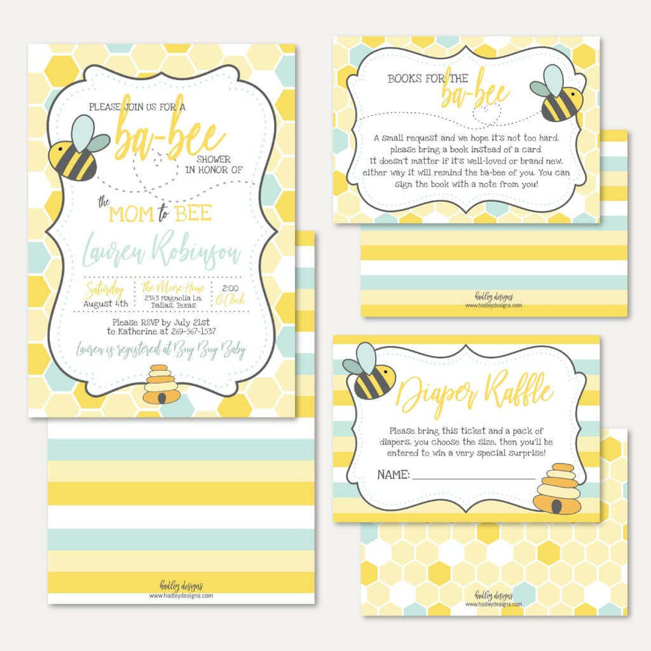 Bee Baby Shower Invitation Suite Printable Template